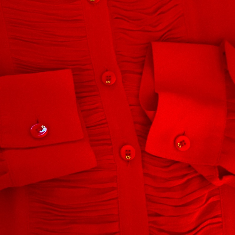 Escada Gorgeous Red 💯 Silk Logo Button Blouse - Picture 5 of 16